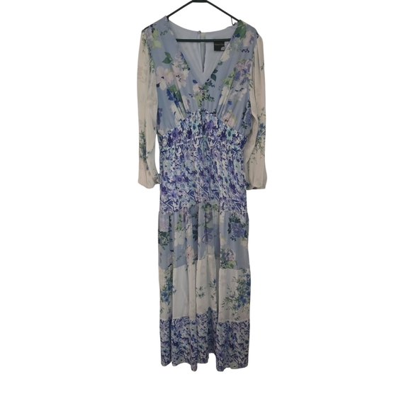 Maison Tara Dresses & Skirts - Maison Tara Blue and Purple V-Neck Sundress with Bishop Sleeves